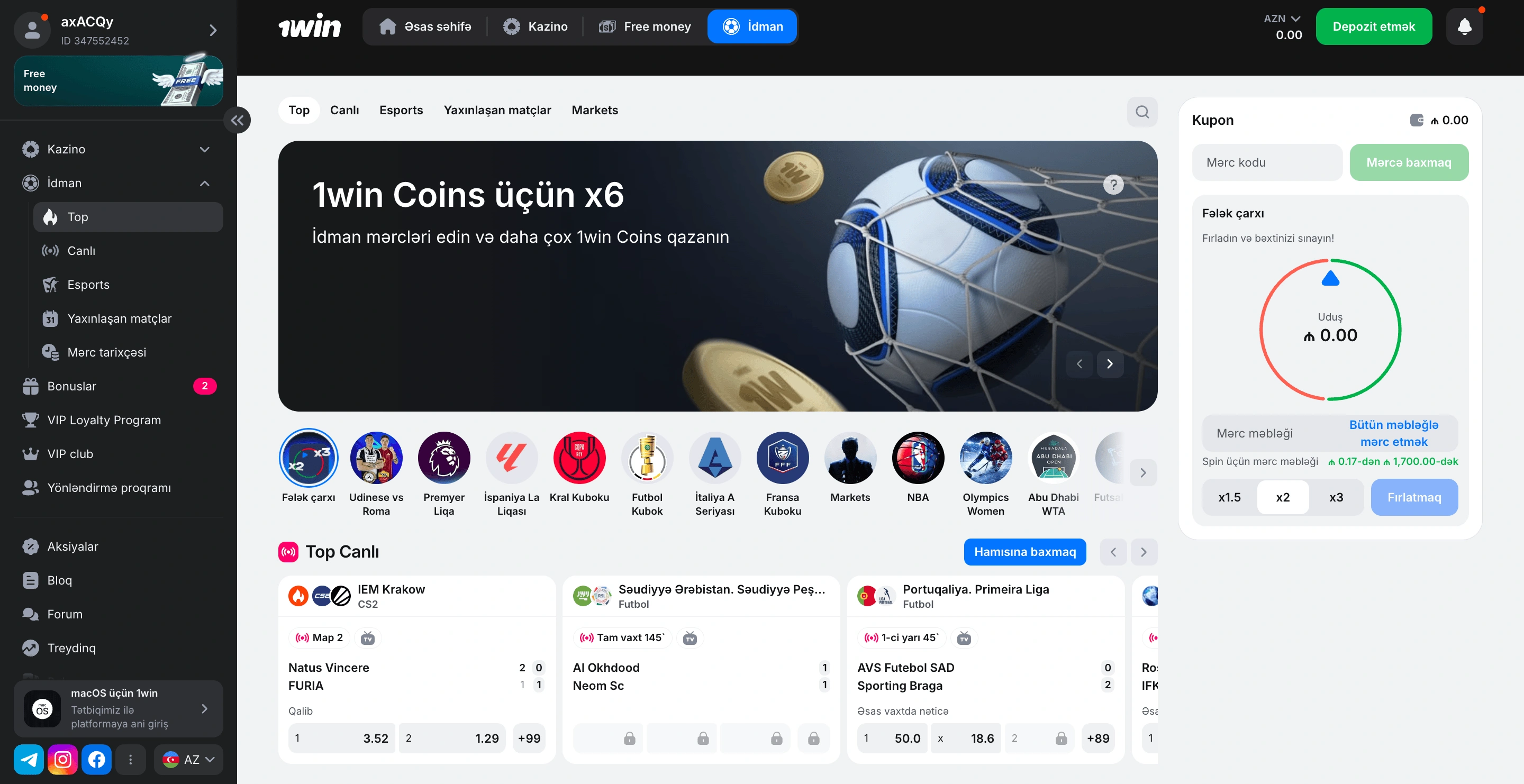 1Win Azərbaycanda-də İdman mərcləri